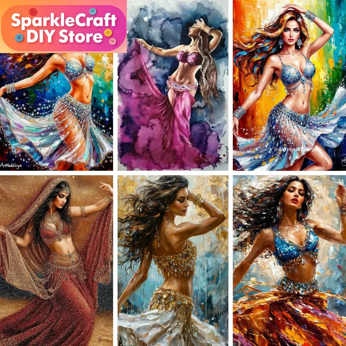 1 kit de pintura de diamantes 5D sin marco DIY, con diseño de Danza del Vientre y Danza Española, decoración de pared con cobertura total para amantes de la música, regalo para bailarines.