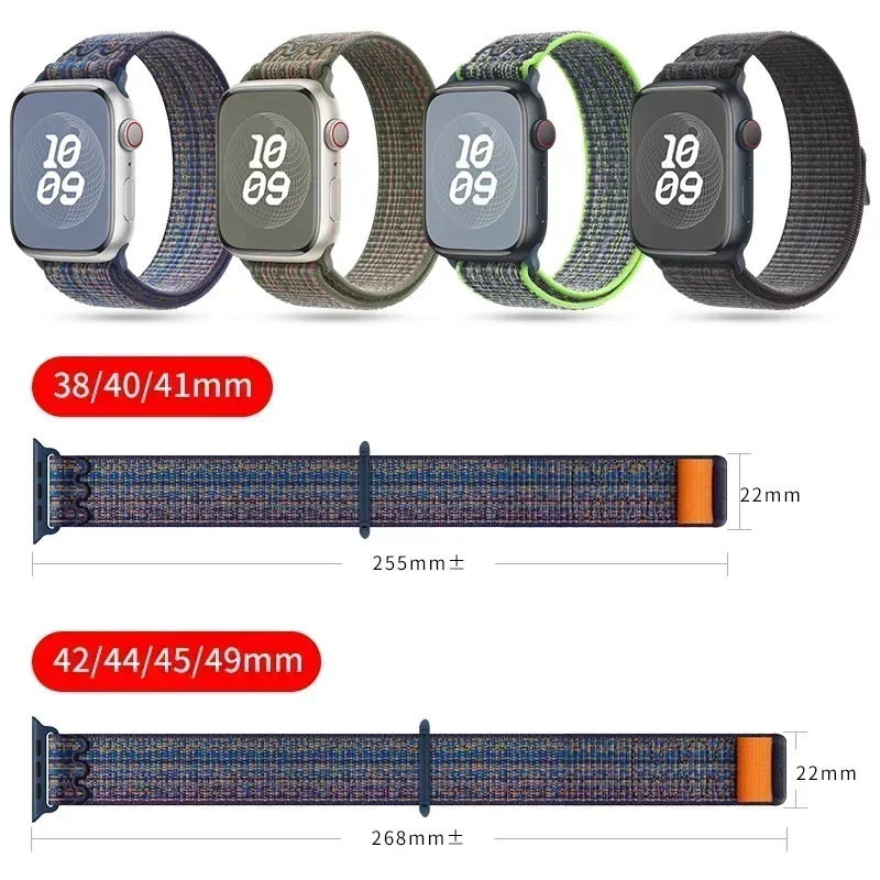 Nylon Sport Loop Strap For Apple Watch Band Ultra 2 49mm 46mm 45mm 44mm 41mm 42mm 40mm Bracelet iWatch 10 9 8 7 6 5 SE Watchband image 6