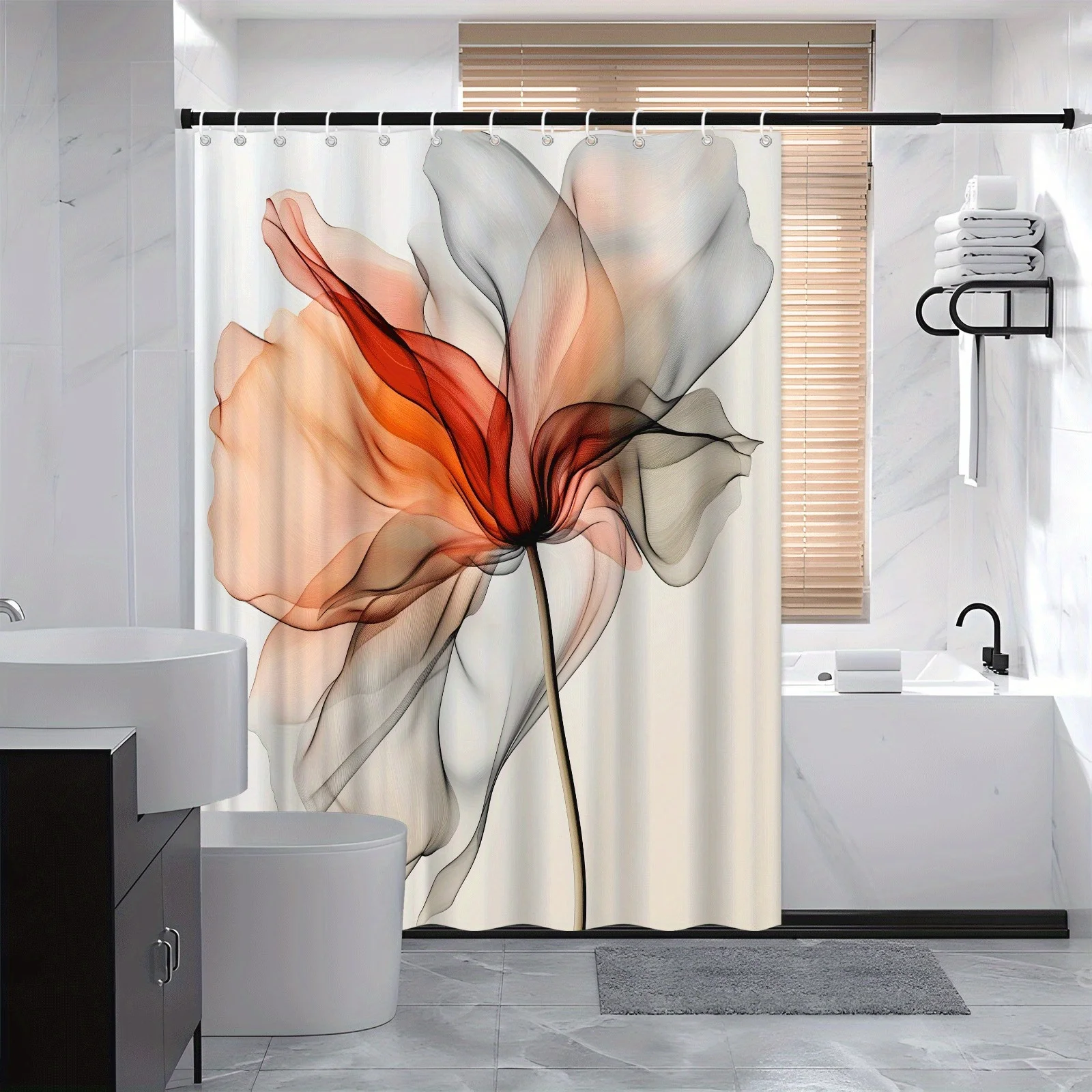 abstract flower art shower curtain modern minimalist design for elegant bathroom decor with hooks Can be used as a partition