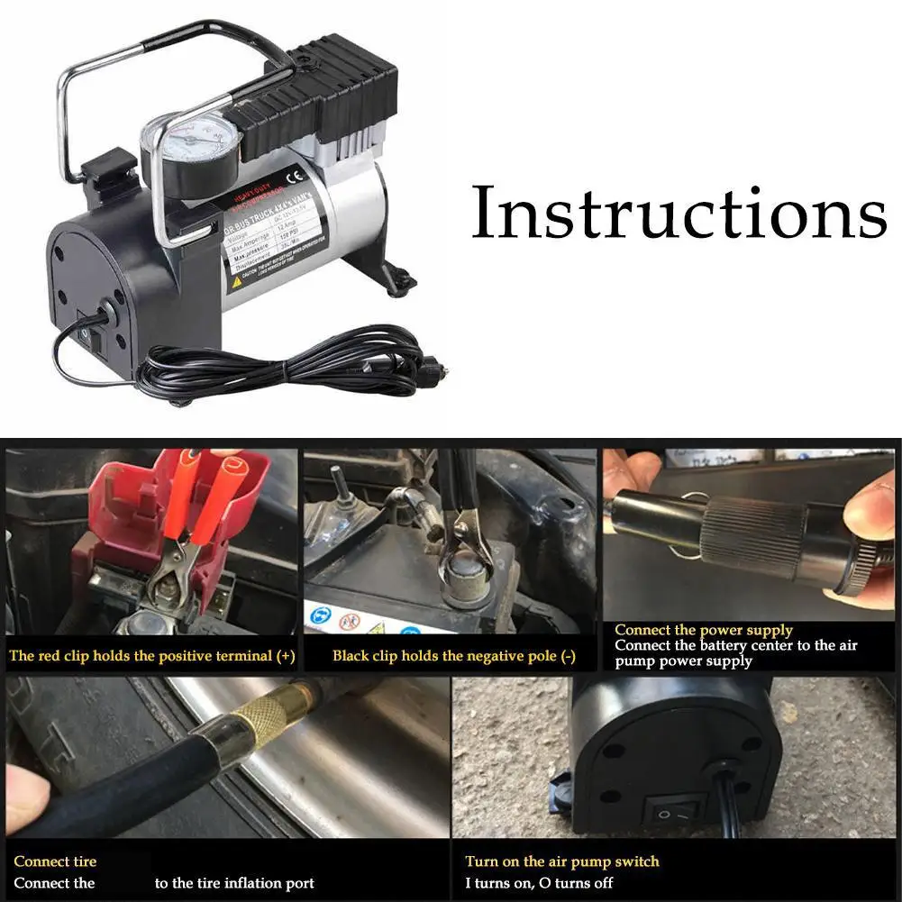 12V 200 PSI Heavy Duty Deluxe Metal Air Compressor Inflatable Digital Car Gauge Car Pump Tyre Inflator Pressure With Tire A5K9