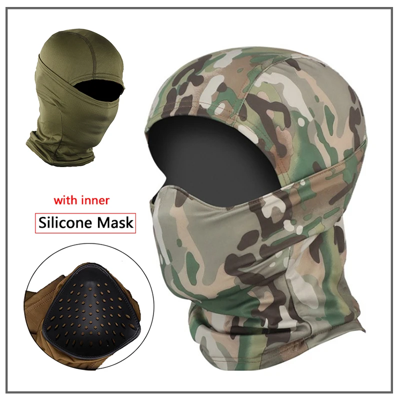 Outdoor Balaclava Mask Military Tactical Mask Silicone Half Mask Windproof Helmet Airsoft Hunting CS Game Sunscreen Hat