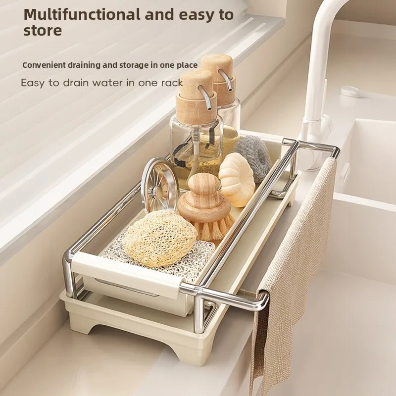 Stainless Kitchen Towel Rack with Drainboard & Sink Organizer - Heavy-Duty Dish Drying Rack, Space-Saving Over-Sink Design