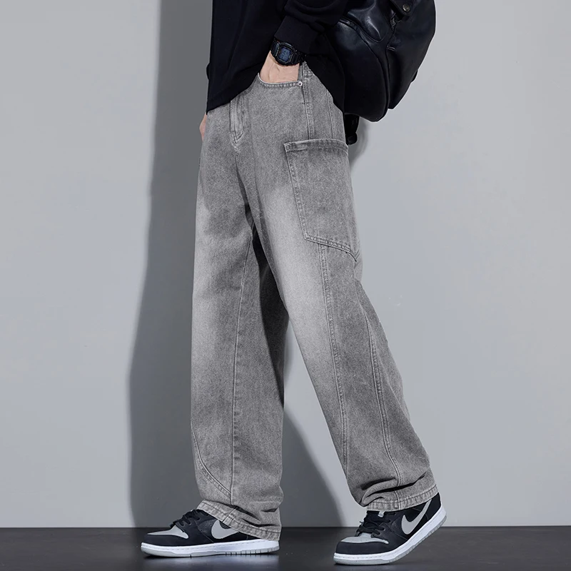 Men's Autumn and Winter New American Style Trendy Jeans with Straight Pockets and Versatile Blue Jeans in Three Colors To Choose