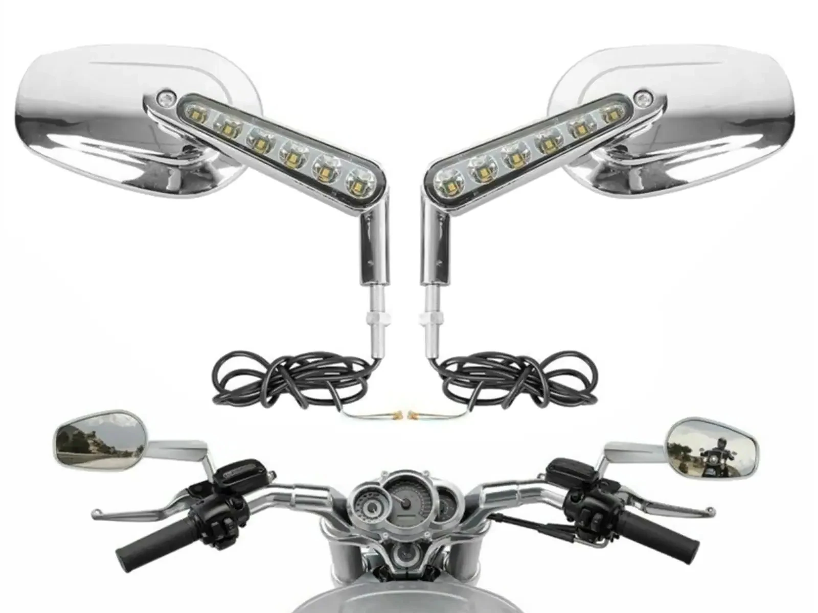 

8MM Motorcycle Motor Rear View Side Mirrors LED Turn Signal For Harley 2009 2010 2011 2012 2013 2014-2017 V-ROD VRSCF