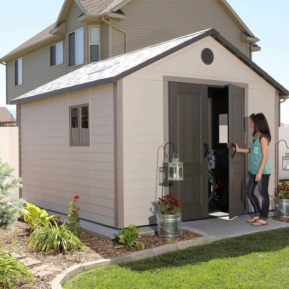 11 X 13.5 Feet Outdoor Storage Shed, Plaster/brown