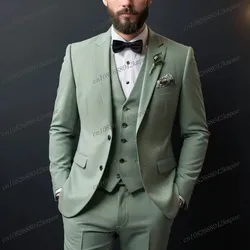 New Mint Green Formal Business Men Suit Groom Groomsman Wedding Party Prom Tuxedos Male Costume 3 Piece Set Blazer Vest Pants