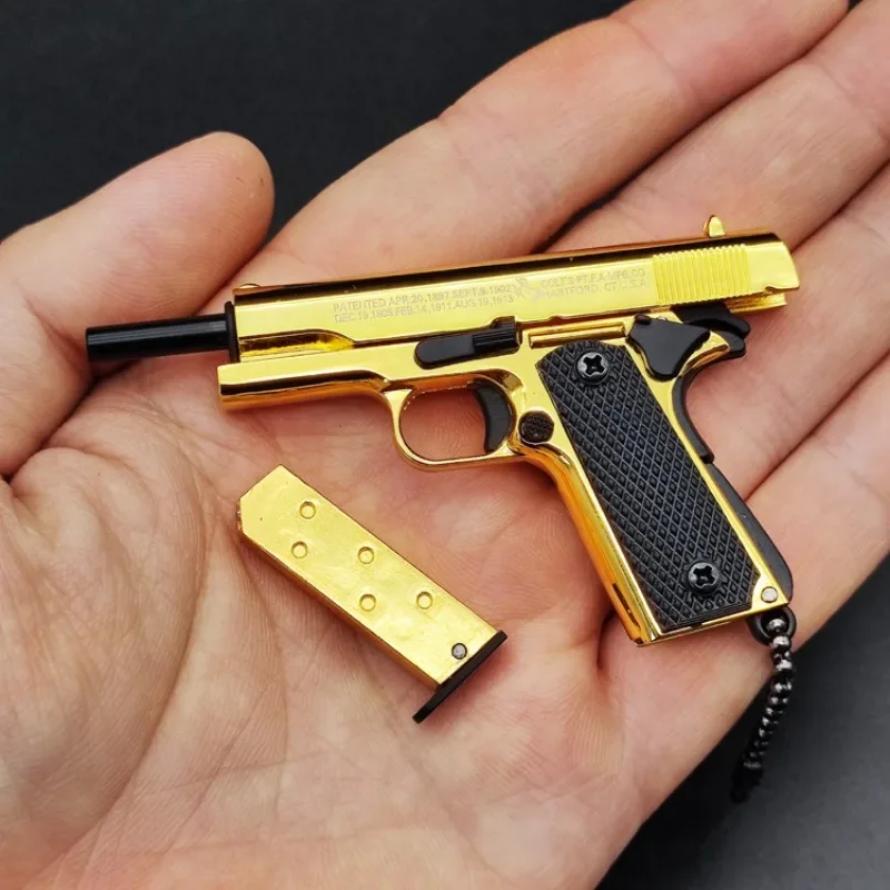 1:3 Metal Gold M1911 Colt Toy Gun Model FakeGun Mini Alloy Keychain Look Real Collection Pubg Prop Birthday Hanging Gift For Boy