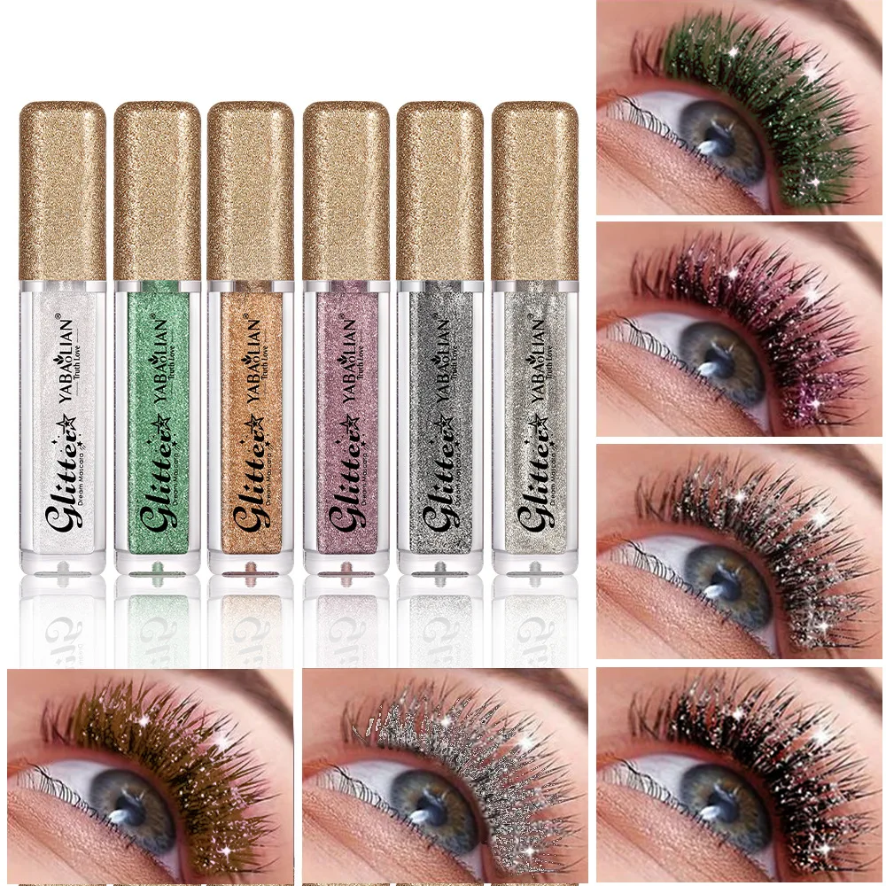 Máscara de pestañas con purpurina de color diamante, maquillaje de ojos nacarado para mujeres, máscara gruesa rizada, Cosméticos Coreanos impermeables, belleza