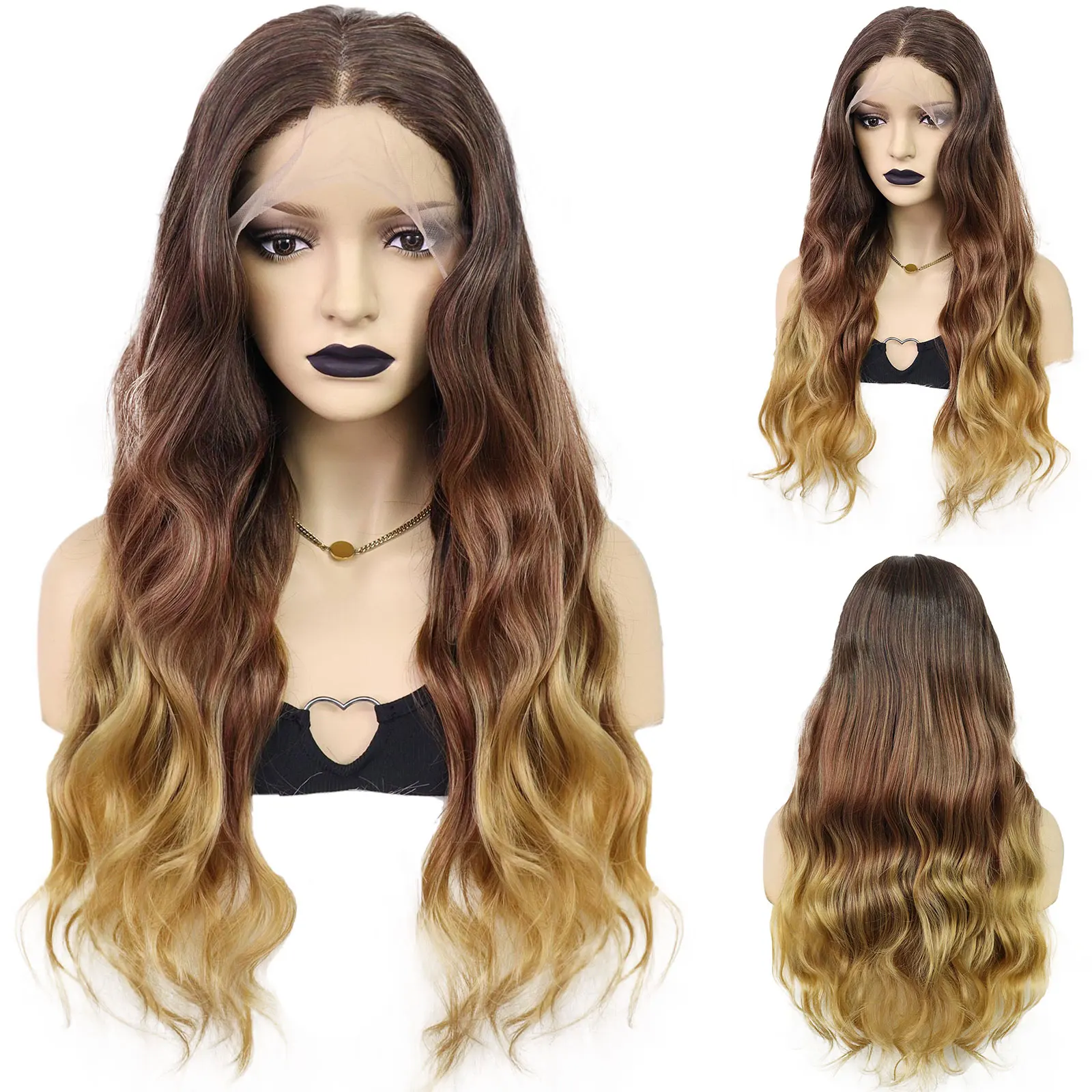 

Синтетический 13*4*1 длинный 24-дюймовый коричневый объемный волнистый парик спереди, классический модный парик для женщин, нарядный парик