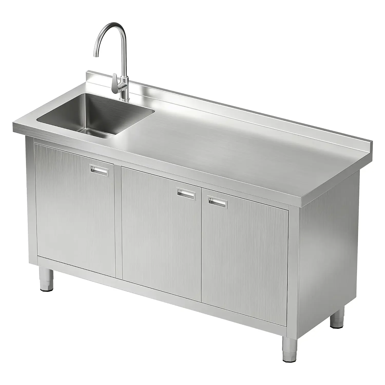 60 x 24 x 33.5 Inch Stainless Steel Utility Sink, Utility Sink Workstation with 360° Hot & Cold Faucet, Large Storage Cabinet