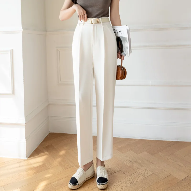 Real Shot Video Three Standard Korean Style High Waist Commuter Suit Pants Women's Casual Simple Solid Color Cropped Pants Cigar