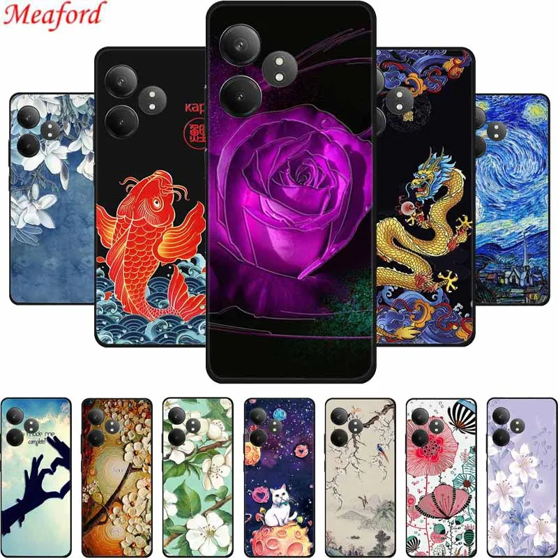 3D Embossed Case For Realme GT6 Phone Case Relief Flowers Shockproof Silicone Soft Coque For Realme GT 6 Back Cover Case Funda