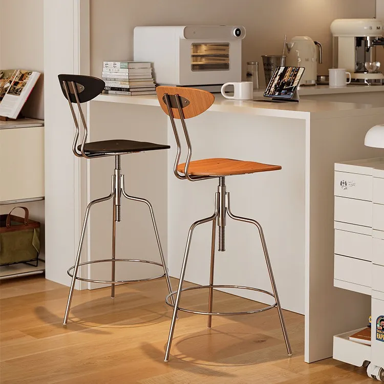 Rotating Bar Chair Household High Stool Solid Wood Lifting High Chair