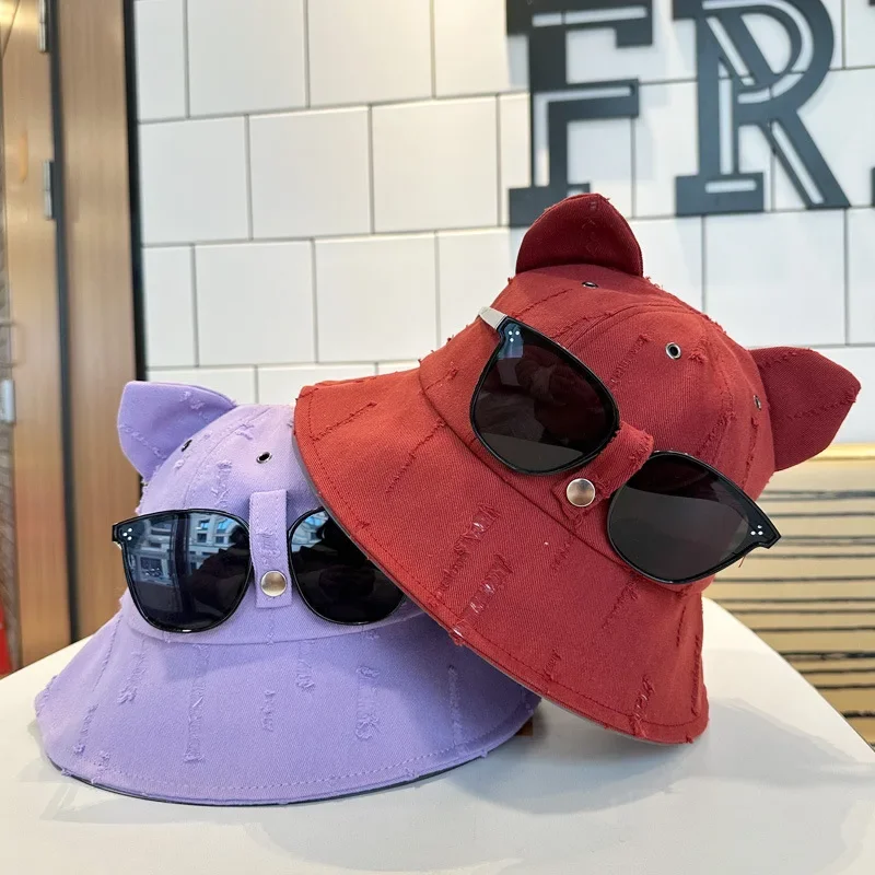 Cute Cartoon Bucket Hat With Glasses Women Spring And Summer Fashion Bob Chapeau Outdoor Sunscreen Sun Fishing Cap Panama