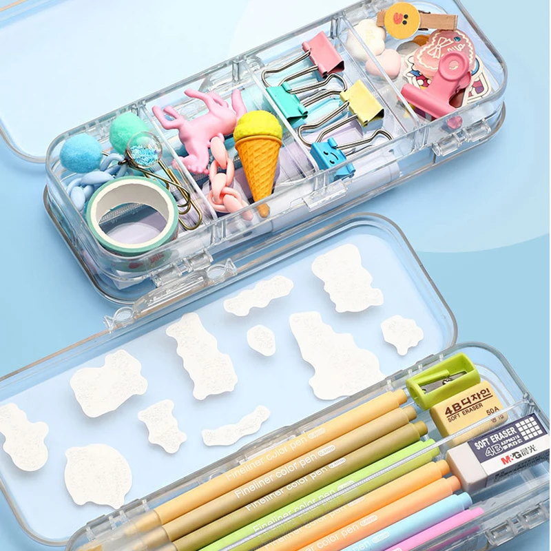 Bview Art Large-capacity transparent pencil case high-color student double-open stationery box multifunctional pencil case