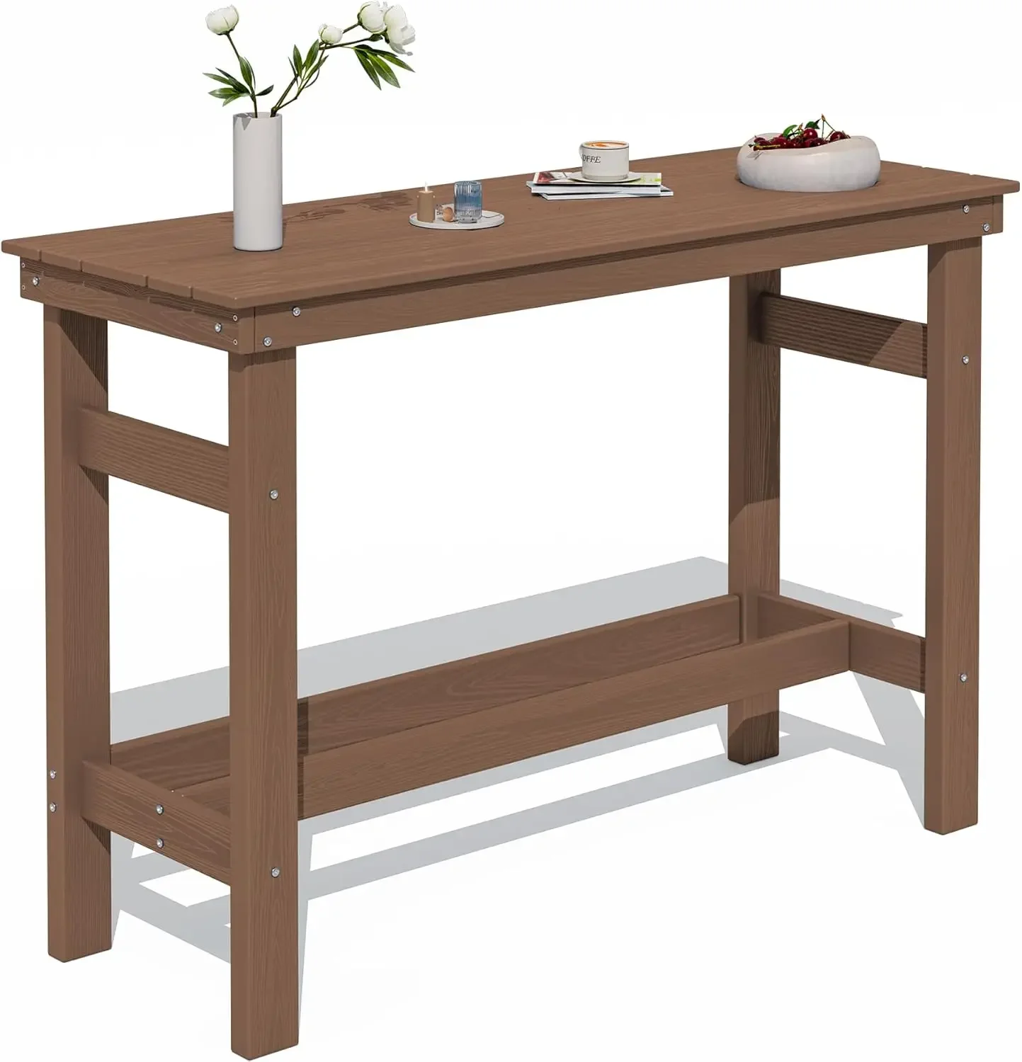 

Outdoor Bar Table Patio Counter Height Table Rectangle Bar Table For Garden Backyard Balcony Poolside Brown Hdpe All Weather Tab