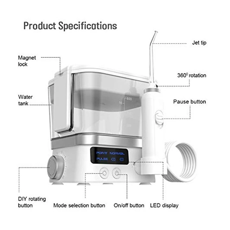 Portable Oral Irrigator 10 Mode Travel Case USB Rechargeable Cordless Water  Flosser Water Jet Tooth Pick 600Ml