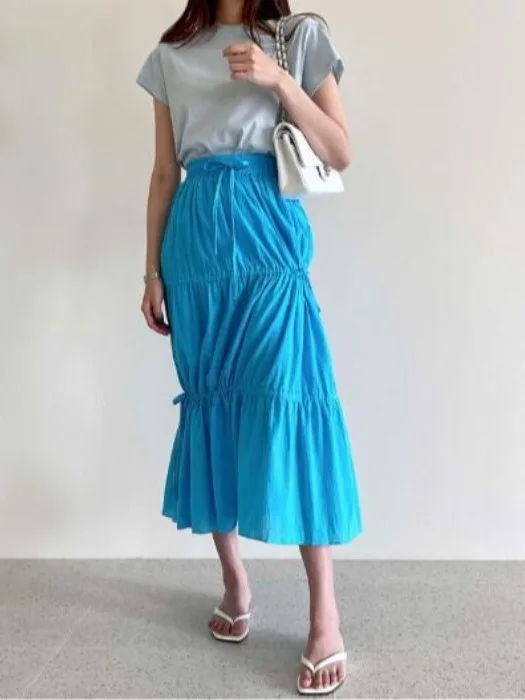 Spódniczka East Gate Small Ins w jednolitym kolorze, elastyczna talia, sznurek, asymetryczny dół z koronką, do pracy, kolekcja wiosenna...