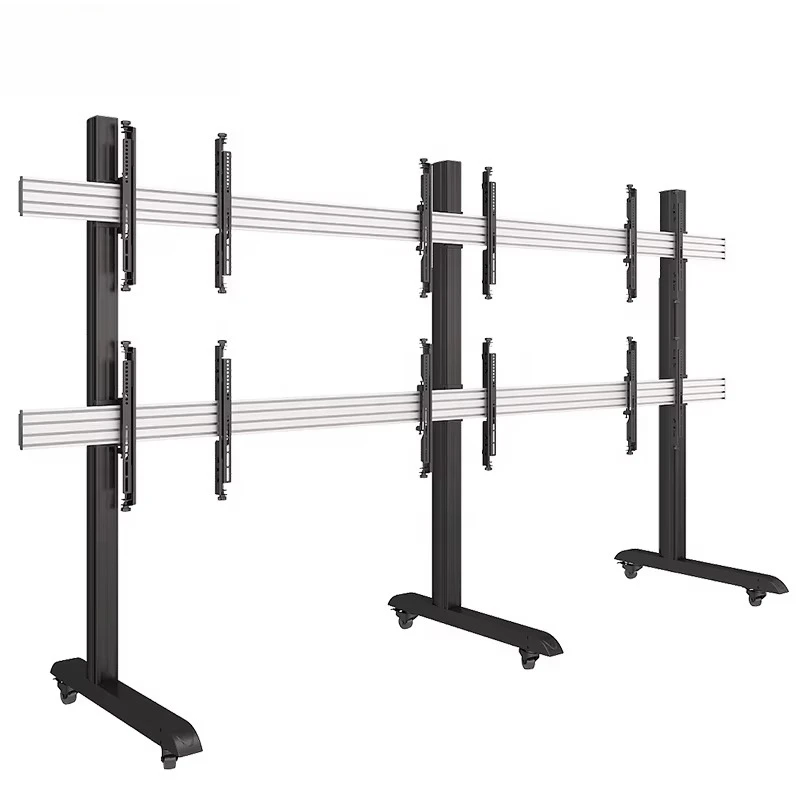 

Miniature adjustable video wall mobile TV display stand with wheels