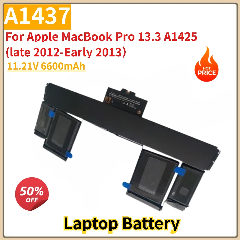 

High Quality A1437 Replacement Laptop Battery 11.21V 6600mAh For Apple MacBook Pro 13" Retina A1425 (Later 2012 - Early 2013)