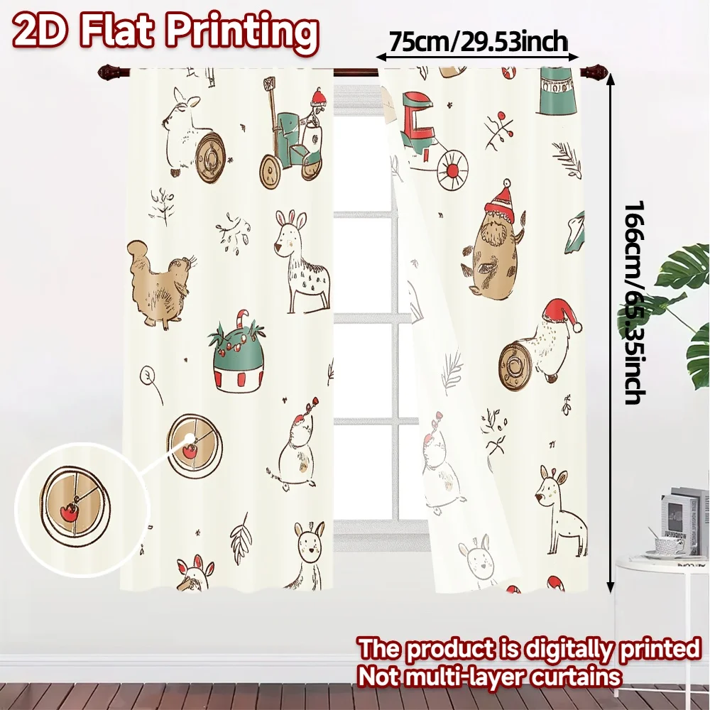 2pcs,Curtains Christmas Cute Animal Tractor (3) Modern Pattern Curtains Fabric Curtains Versatile All Suitable for Bedroom and