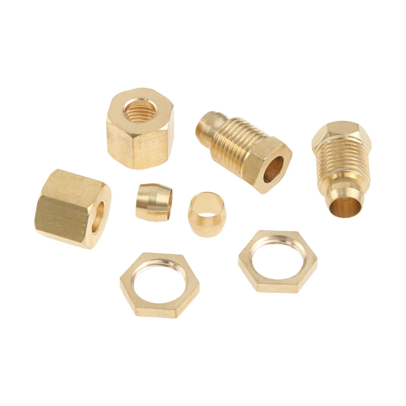 8pcs/2sets 7/16-24UNS Pilot Burner Tubing Compression Ferrule Fitting Kit Male & Female Brass 1/4