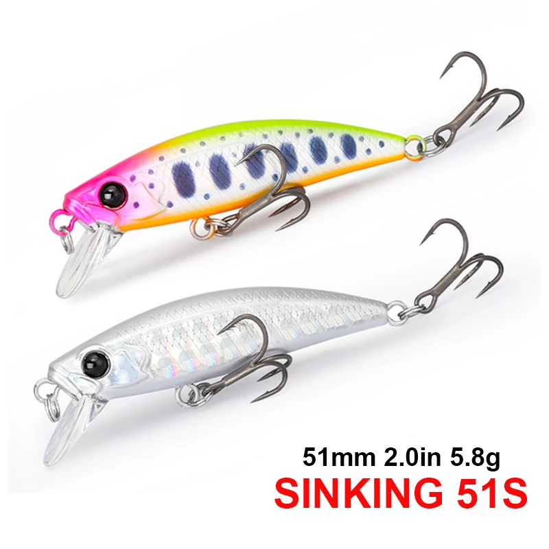 TSURINOYA Sinking Minnow Stream Fishing Lure  Intruder 51S  51mm 5.8g Artificial Hard Bait For Trout Ajing Jerkbait River Baits