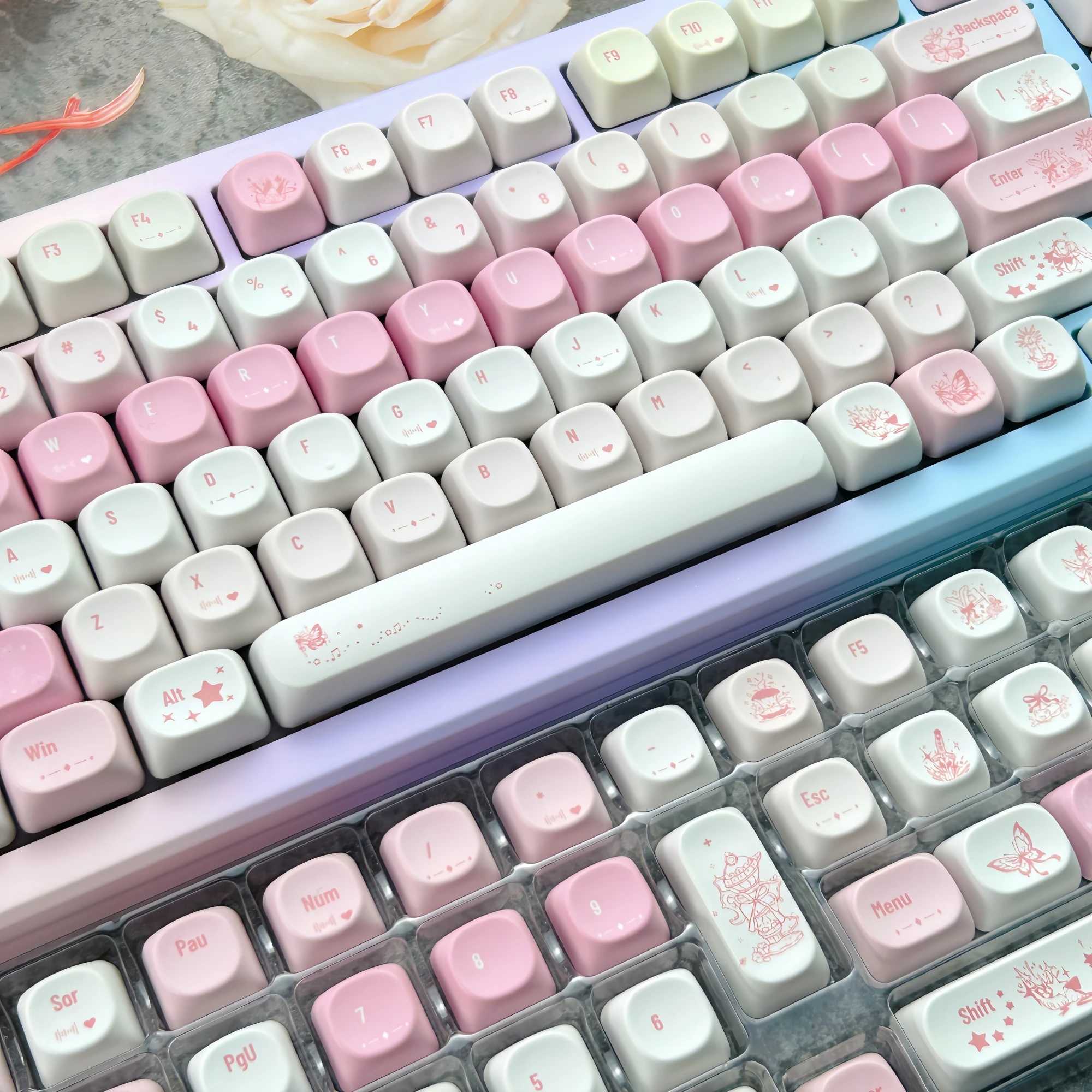 MAIMOOO Nyaa Pink White Gradient Keycaps MOA Profile Gentle Fairy Tale Style Keyboard Caps PBT Custom Korean/Russian/Thai Keycap