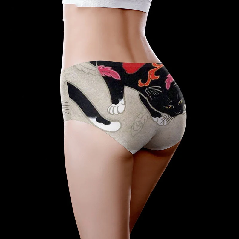 Cartoon Cat Print Sexy Underwear Women Briefs Sports  Breathable Intimate Lingerie Underpants Girls Panties Women Panty