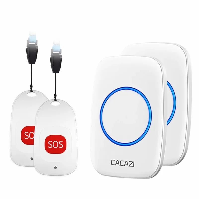 CACAZI Smart Home Wireless Pager Doorbell Old man Patient Emergency Alarm 80m Remote Call Bell SOS Button US EU UK Plug Receiver