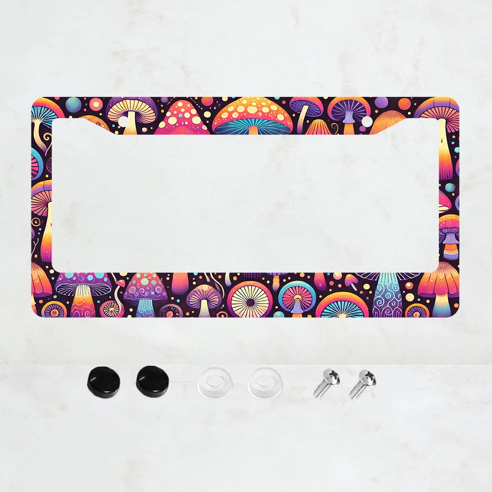 

1 шт. Алюминиевая рамка для номерного знака в стиле хиппи с грибом, цветами мира и декоративными элементами, красочная, для автомобиля