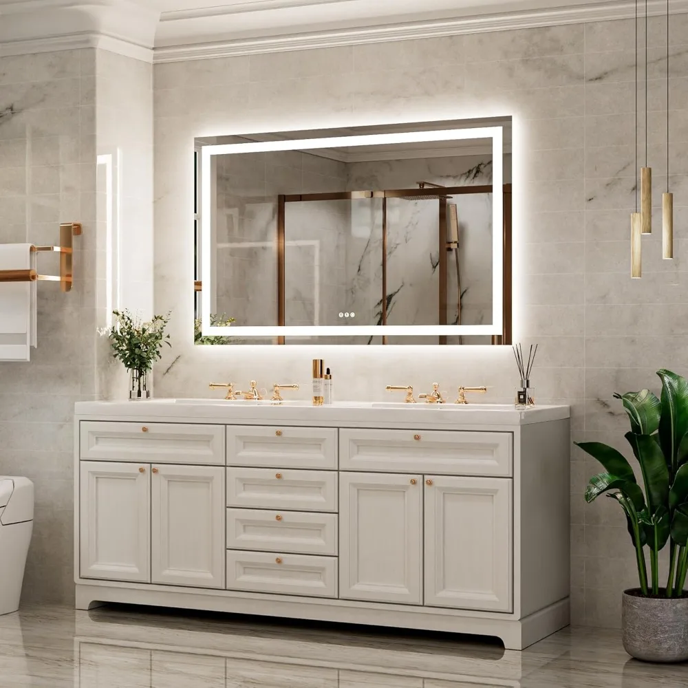 Badezimmer-Kosmetikspiegel mit LED-Beleuchtung, Größe 55 x 30, doppelseitige Hintergrundbeleuchtung und unabhängiger Steuerung, Wandmontage