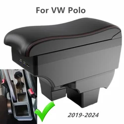 Car Armrest Box for Volkswagen VW Polo 2019 2020 2021 2022 2023 2024 Dual Layer Large Space Central Store Box with Usb