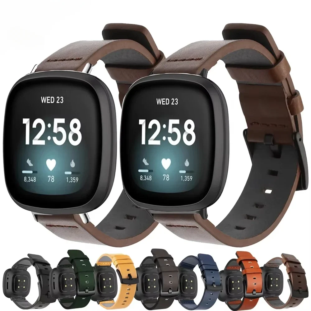Strap For Fitbit Versa 2 Lite Leather Band SmartWatch Bracelet For Fitbit Versa3 4 Sense Correa Watchband Pin Buckle Accessories