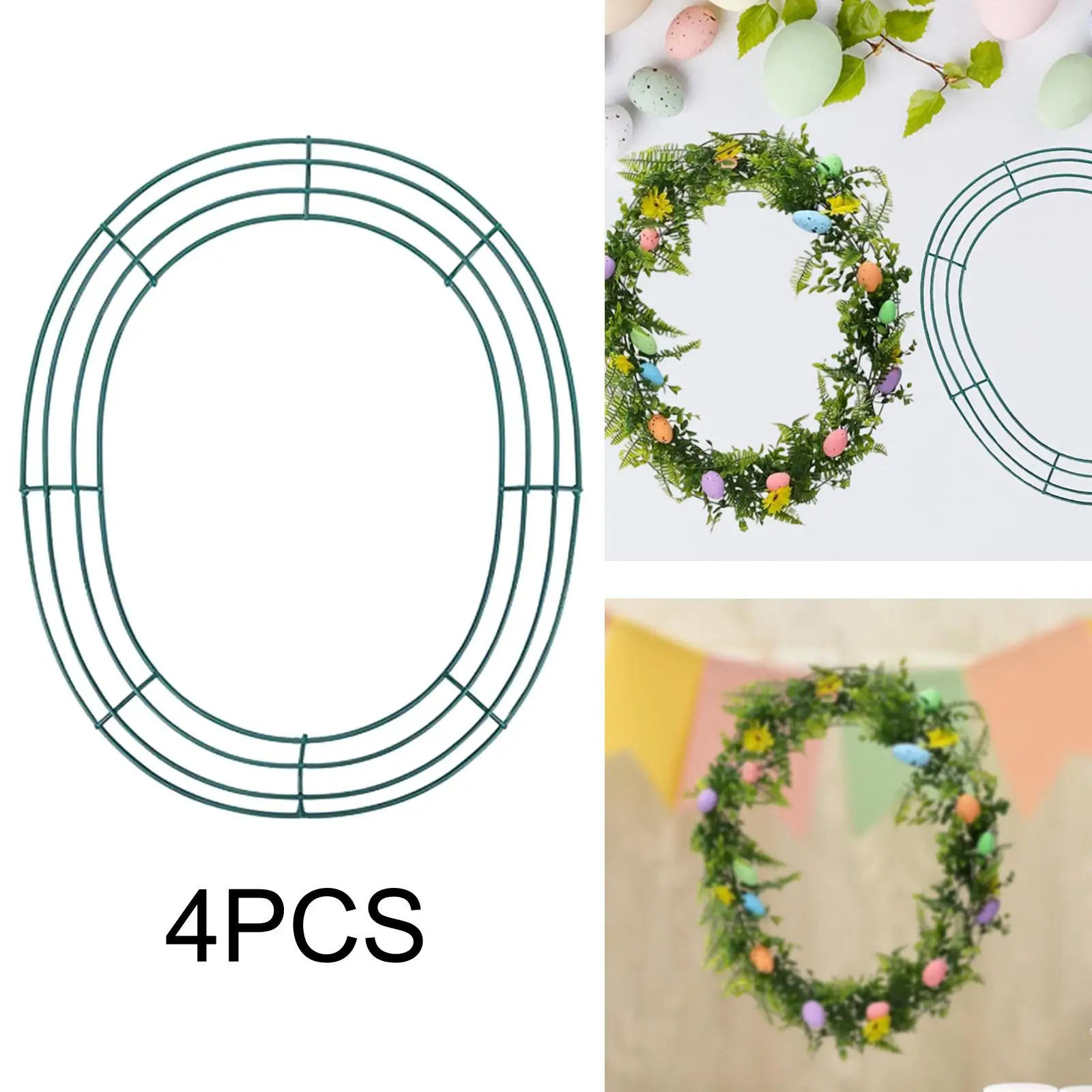 4 pièces de cadre de couronne en fil de fer, cadre de couronne de fleurs en fer, artisanat floral, anneaux en fer pour la décoration de fête de Pâques, du Nouvel An
