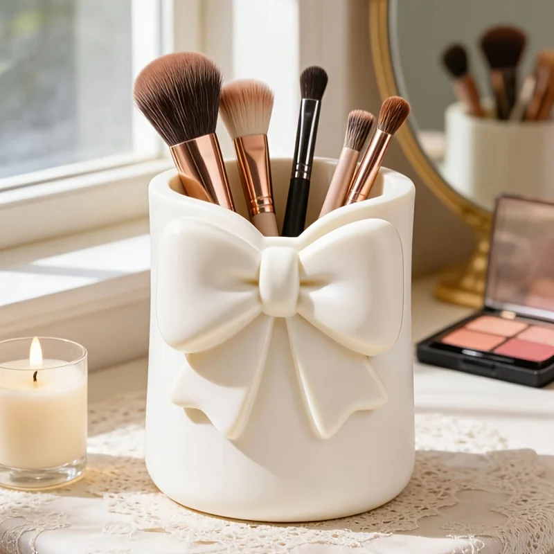 Contenedor de Almacenamiento para Encimera con Diseño de Lazo, Organizador de Brochas de Maquillaje, Caja de Almacenamiento para Bolígrafos 3D, Soporte para Brochas de Maquillaje, Brillo Labial y Lápiz de Cejas, Caja de Almacenamiento para Brochas de Maqu