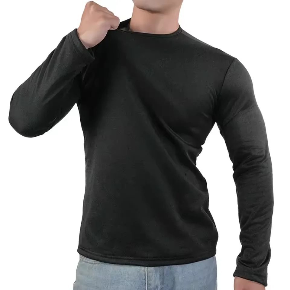 Winter Fleece-Lined Long Sleeve T-Shirt Solid Color Men Same Style Fashion Round Neck Quick Sell Customer Product