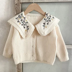 Newborn Baby Girls Long Sleeve Cute Embroider Knit Cardigan Coat Sweet Infant Kids Baby Girls Sweater Children Clothes Coat