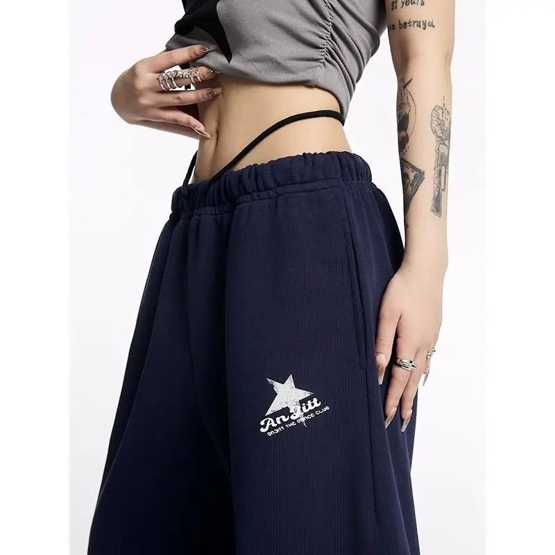 Pantaloni sportivi Hip Hop con grafica con cinturino Donne della gioventù Y2k Ragazze Grunge Pantaloni larghi casual a gamba larga Pantaloni sportivi larghi Stile coreano femminile Yk2