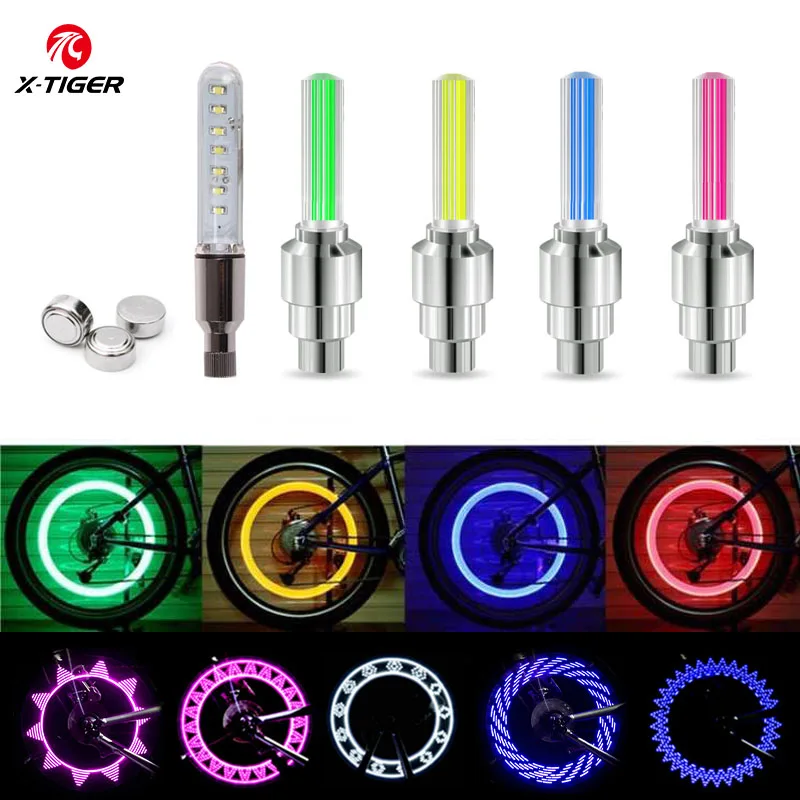 X-TIGER Colorful Bike Wheel Spoke Light IP55 Waterproof MTB LED Tyre Tire Flash Lights Warning Cycling Lamp Tire Nozzle Light