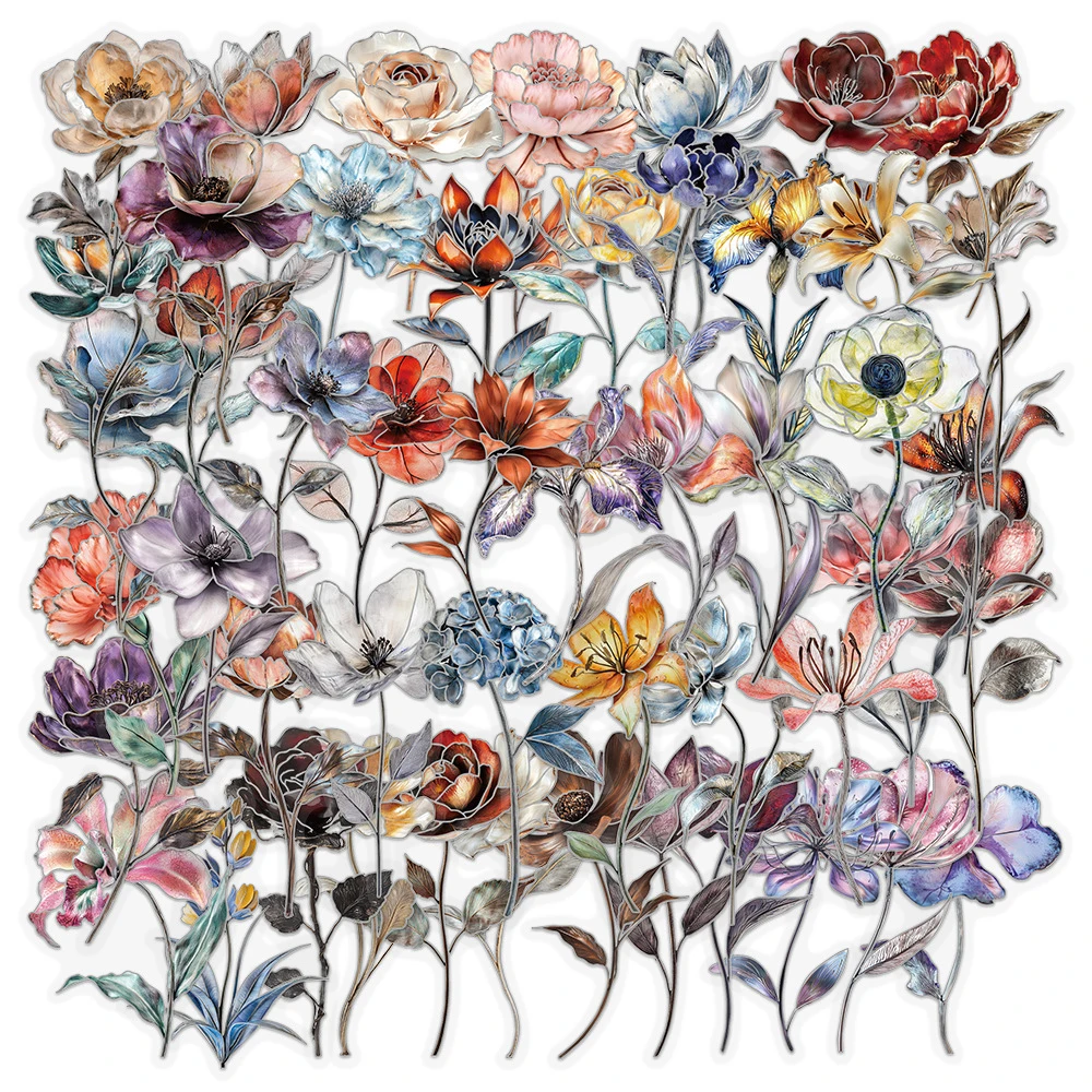 10/30/50 Stück Verwelkte Blumen Silber Heißpräge-Aufkleber Retro Ästhetische Kunst-Sticker Laptop Handy Scrapbook Transparente Aufkleber