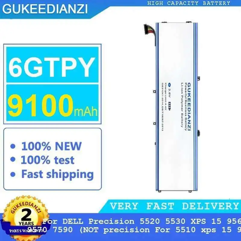 

Laptop Battery 6GTPY 9100Mah For Dell Precision 5520 5530 Xps 15 9560 9570 7590 Not 5510 9550