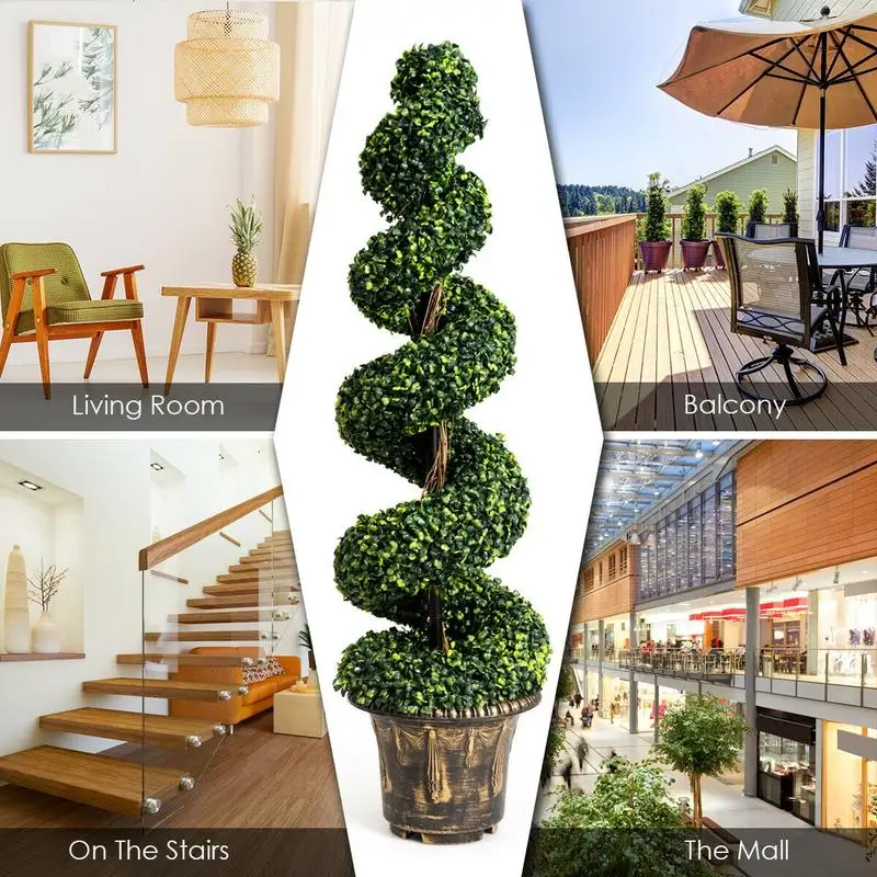 

2 Pieces 4 Feet Artificial Décor Green Boxwood Spiral Tree Set