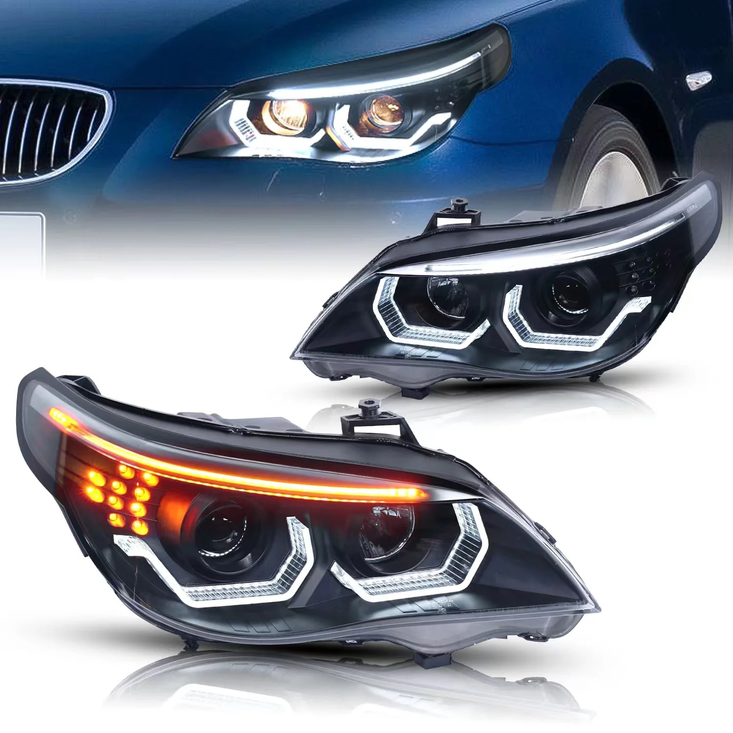 Suitable 03-10 For BMW 5 Series Headlight Assembly E60 Modified LED Angel Eyes Daytime Running Light Water Turn Signal