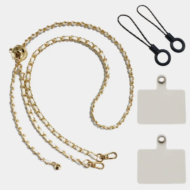 Universal Lanyard for Mobile Phone Crossbody Case Phone Charm Adjustable Strap Pu Leather Metal Chain Anti-Loss Hanging Rope