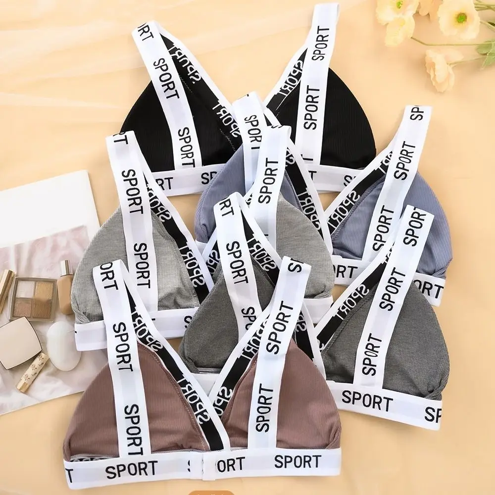 Sweet Letter Wireless Deep V Bra Patchwork Shockproof Women Underwear Lingerie Gathered Breasts Push Up Bras Gifts