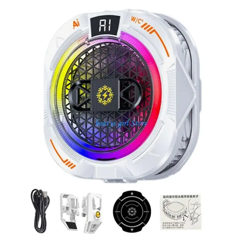 C7AB Th19 Cooling Fan with Colorful Light Temperature Display for Game Live Low Noise
