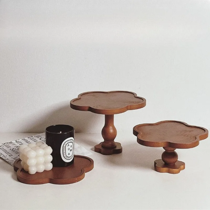 

Винтажный деревянный поднос-пьедестал, ретро-подставка для торта с цветочным узором, подсвечник, тарелка для десертов, подставка для ароматерапии, аксессуары для дома
