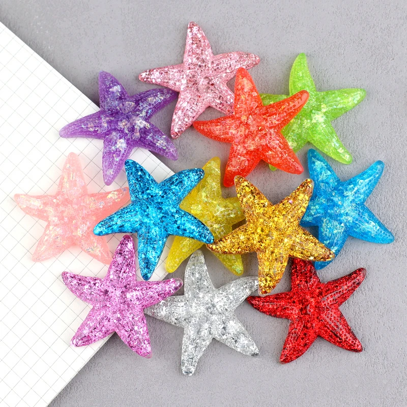 10pcs Small Diy Sequins Resin Starfish Charms Jewelry Fittings Mobile Phone Case Decoration Children Printing Material Headphone