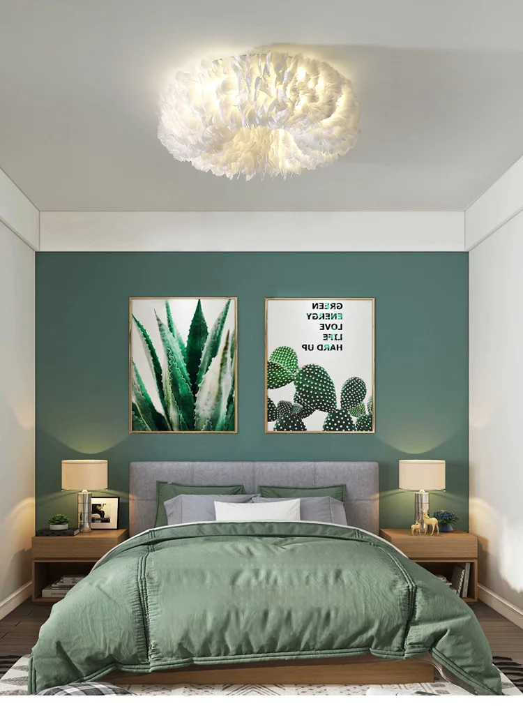 

Modern feather ceiling pendant light, LED pendant light, living room bedroom pendant light, room decorative lighting fixture.